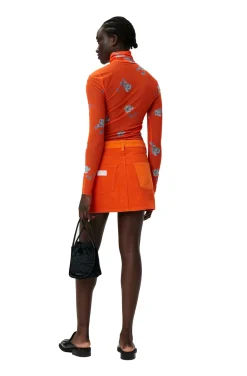 Discount GANNI Orange Printed Mesh Long Sleeve Roll Neck Orangeade