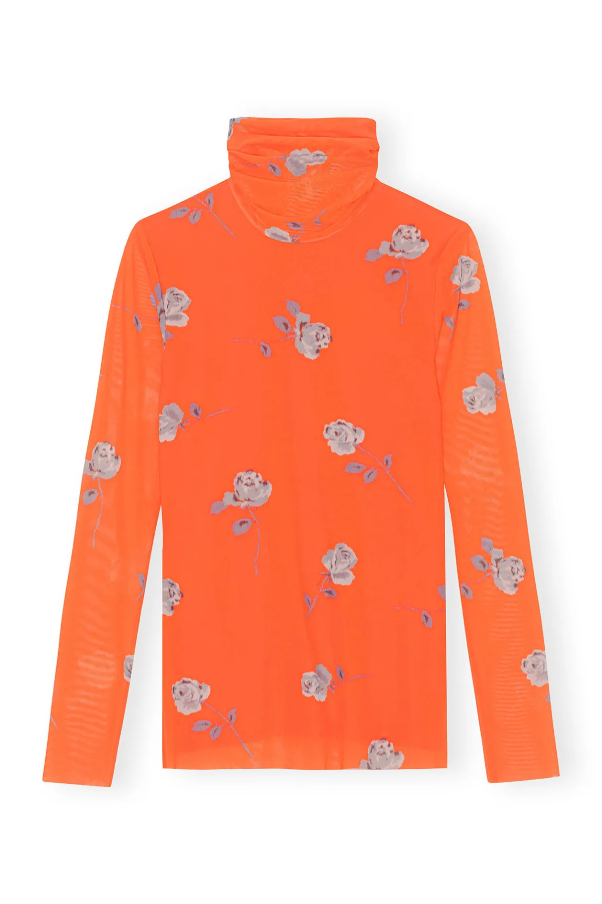 Discount GANNI Orange Printed Mesh Long Sleeve Roll Neck Orangeade