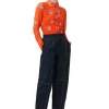 Discount GANNI Orange Printed Mesh Ruched Shirt Orangeade
