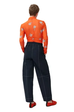 Discount GANNI Orange Printed Mesh Ruched Shirt Orangeade