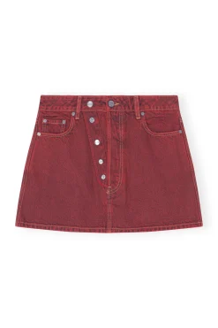 New GANNI Overdyed Denim Double Fly Mini Skirt Racing Red