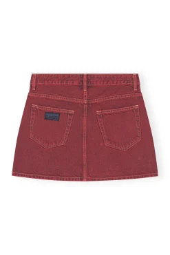 New GANNI Overdyed Denim Double Fly Mini Skirt Racing Red