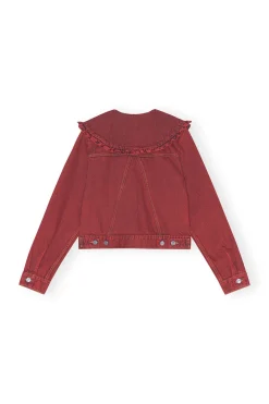 Clearance GANNI Overdyed Denim Frill Collar Jacket Racing Red