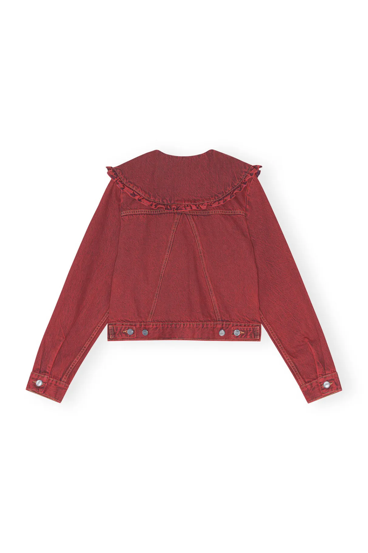Clearance GANNI Overdyed Denim Frill Collar Jacket Racing Red