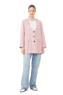 Hot GANNI Oversized Drapey Melange Blazer Pink Tulle
