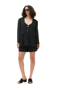 Clearance GANNI Oversized Drapey Melange Blazer Black