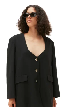 Clearance GANNI Oversized Drapey Melange Blazer Black