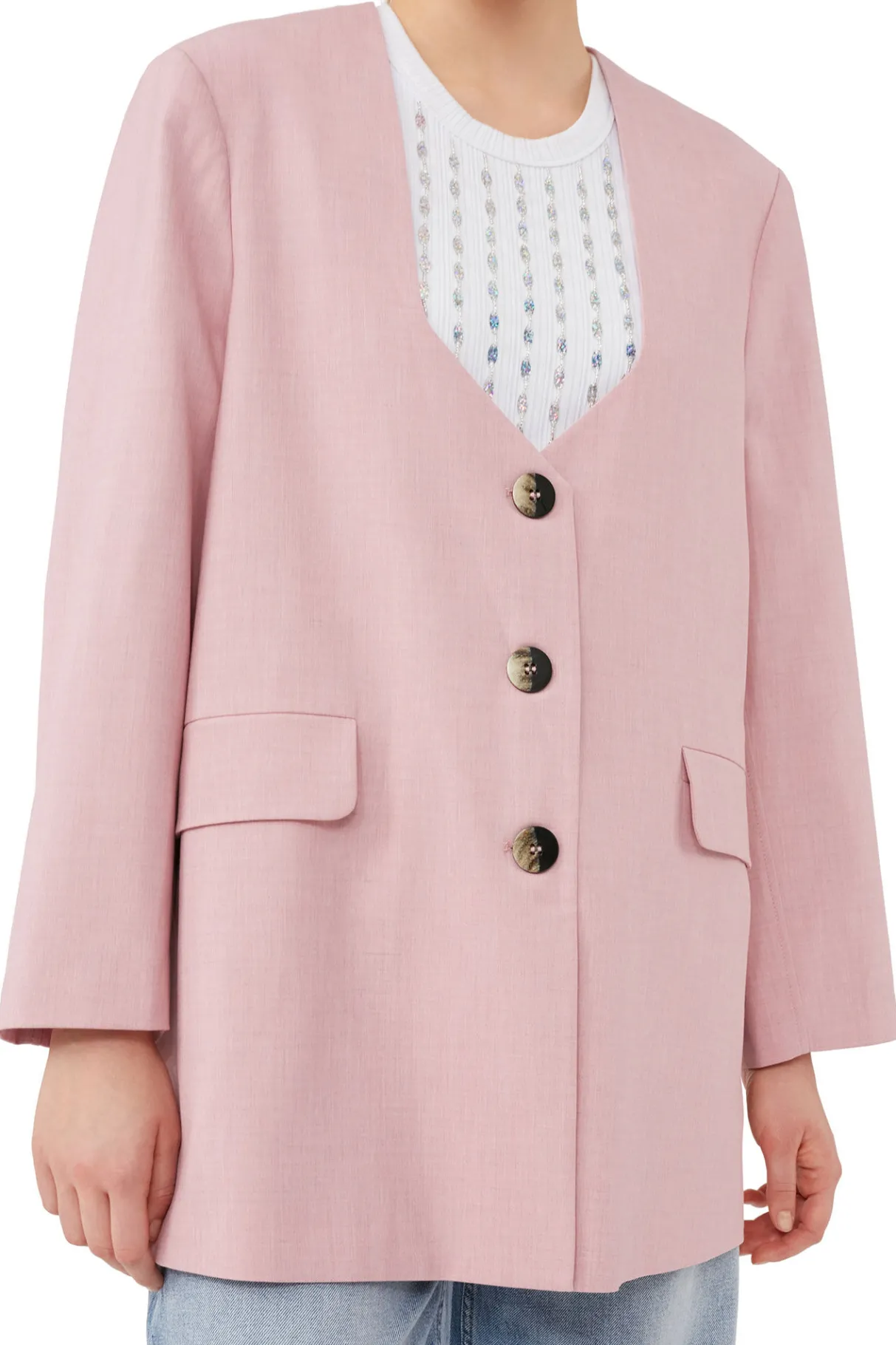 Hot GANNI Oversized Drapey Melange Blazer Pink Tulle