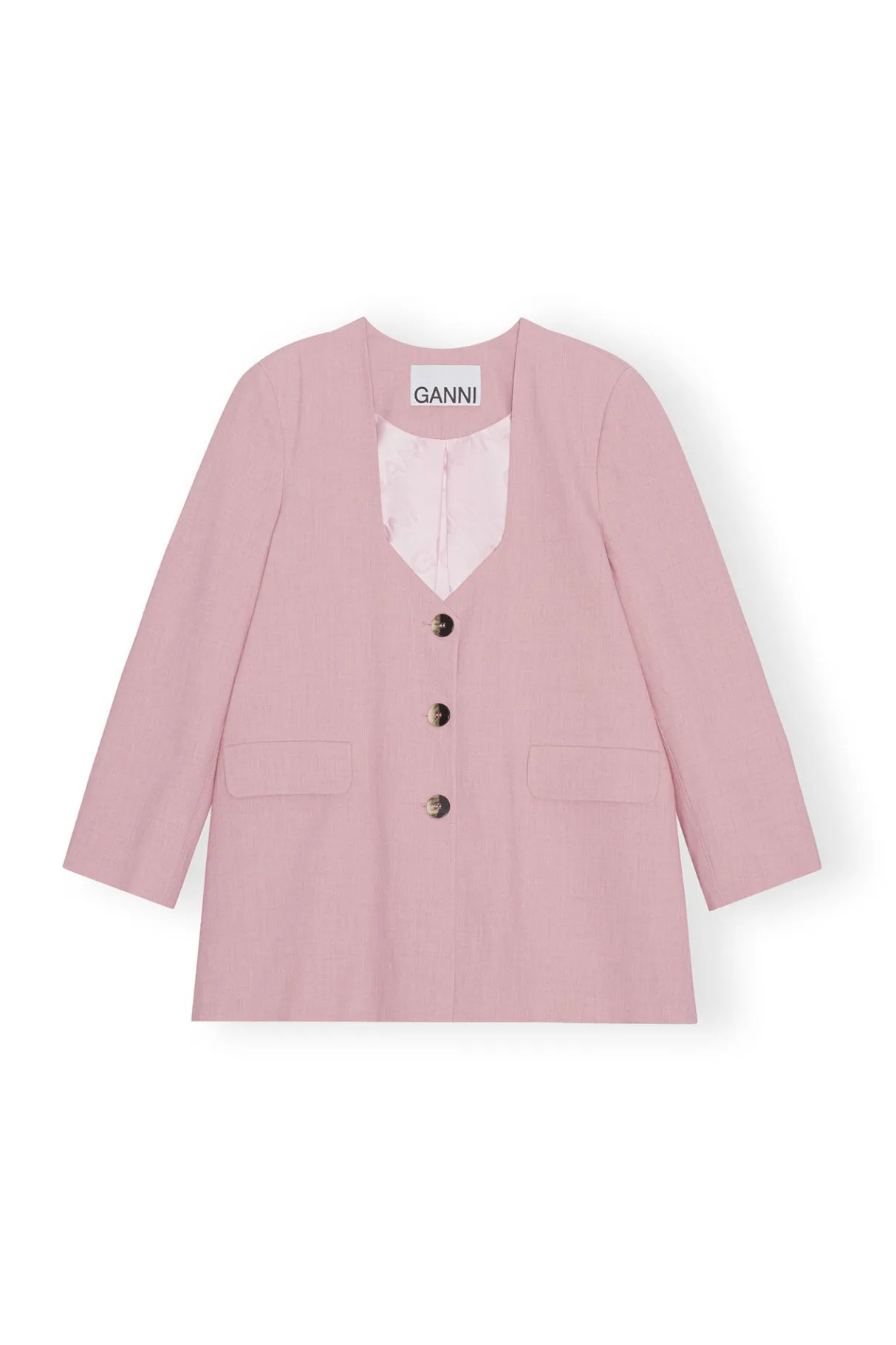 Hot GANNI Oversized Drapey Melange Blazer Pink Tulle