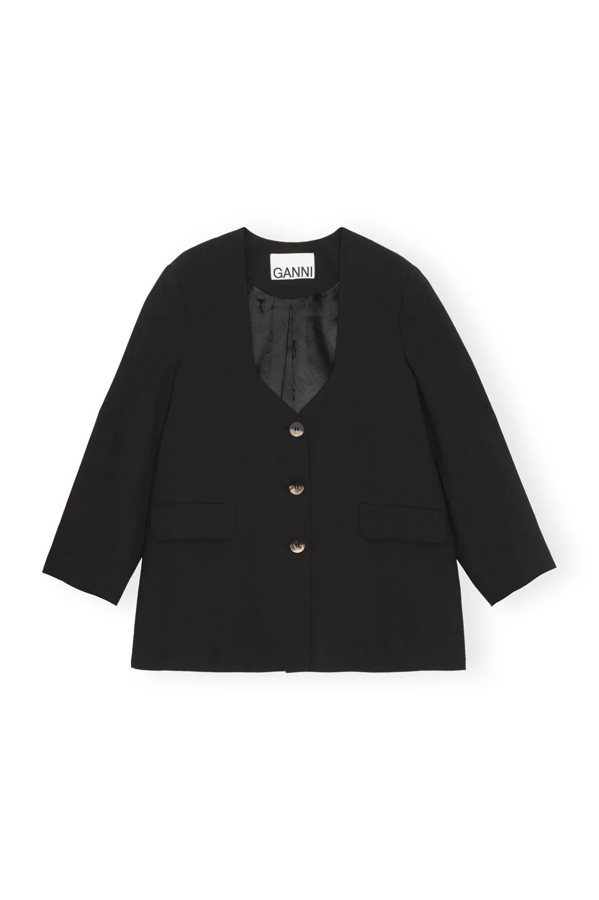 Clearance GANNI Oversized Drapey Melange Blazer Black