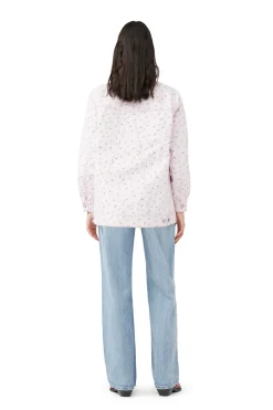 Best Sale GANNI Oversized Flower Print Denim Jacket Pink Tulle