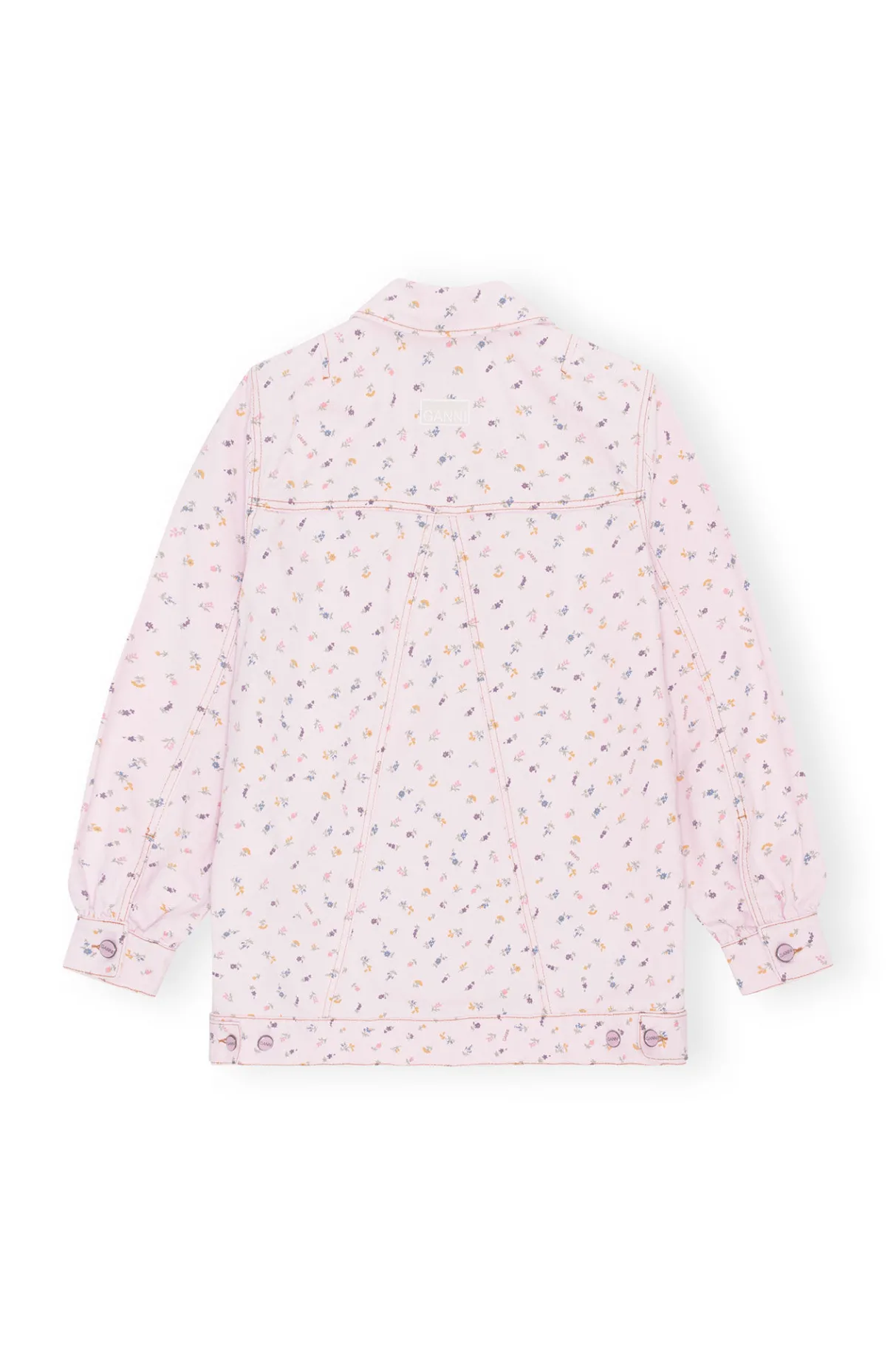 Best Sale GANNI Oversized Flower Print Denim Jacket Pink Tulle