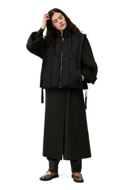 Fashion GANNI Oversized Shiny Puff Vest Black