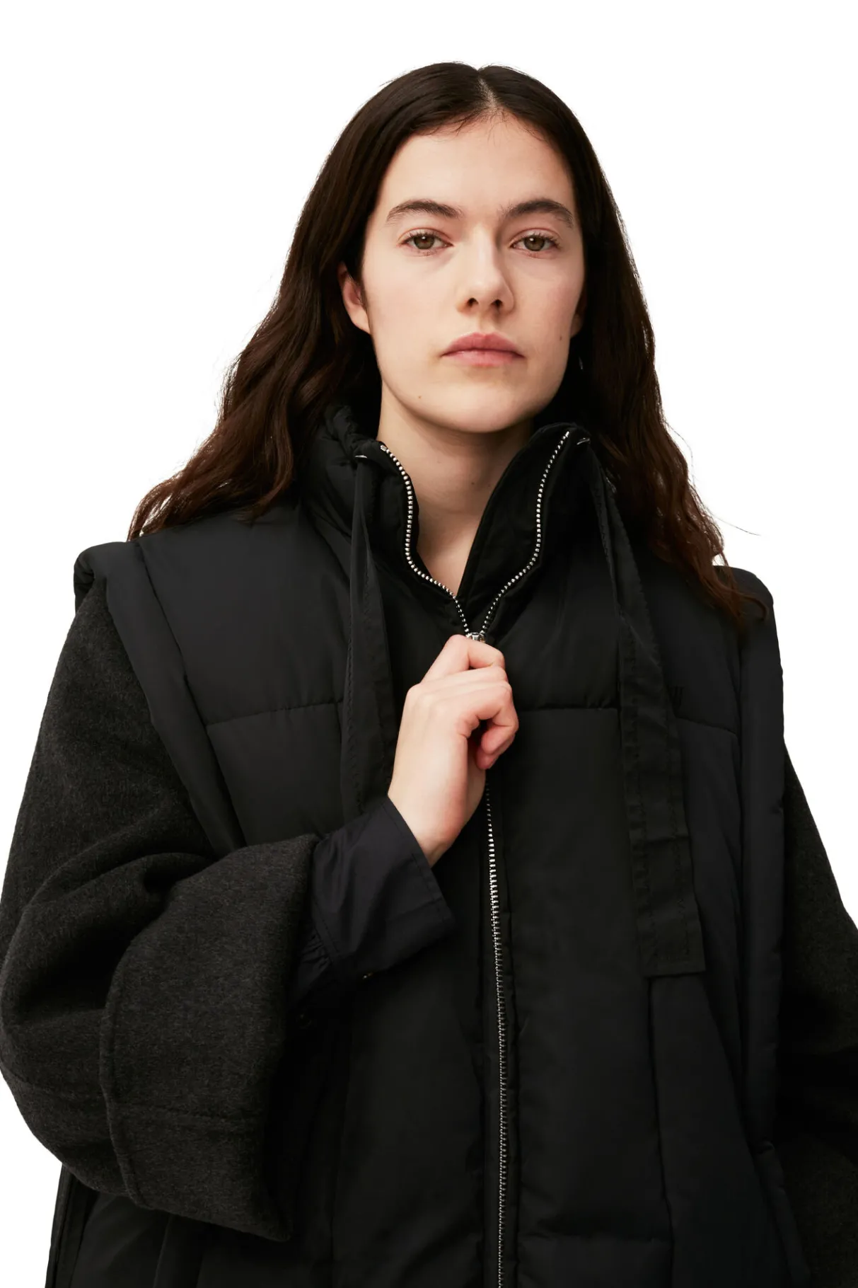 Fashion GANNI Oversized Shiny Puff Vest Black