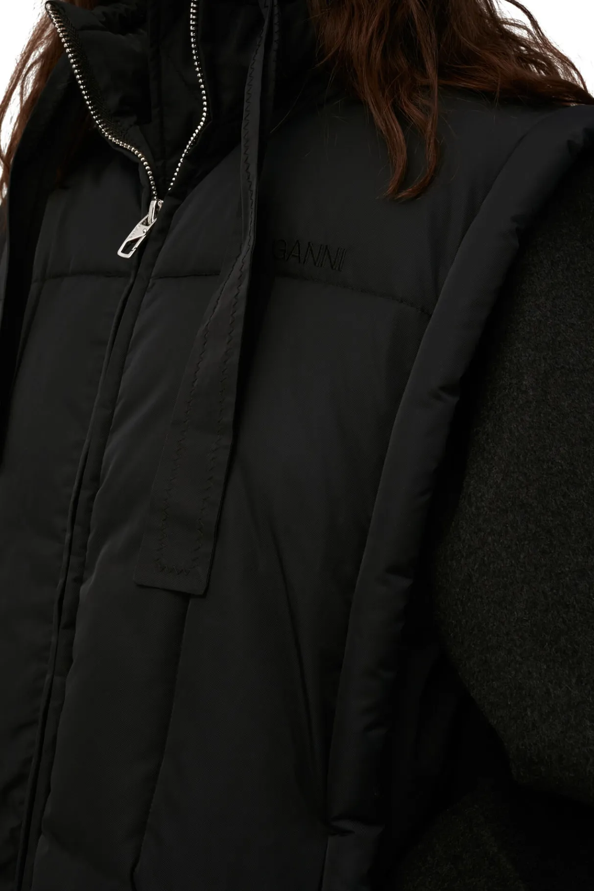 Fashion GANNI Oversized Shiny Puff Vest Black
