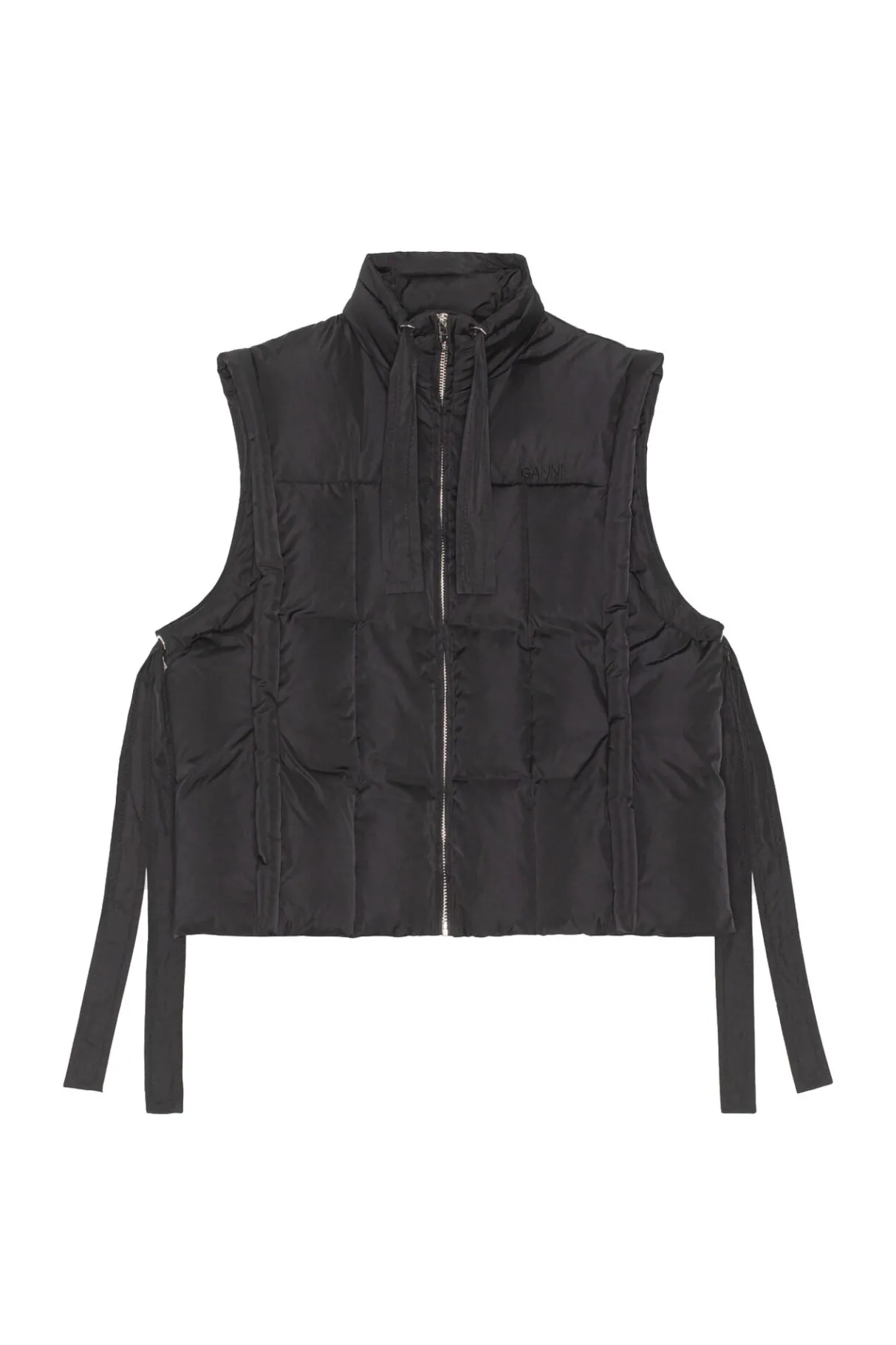 Fashion GANNI Oversized Shiny Puff Vest Black