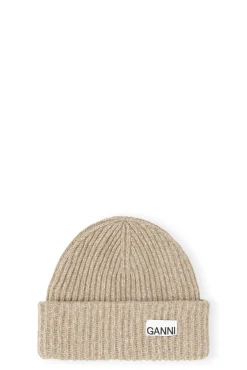 New GANNI Oversized Wool Beanie Petrified Oak