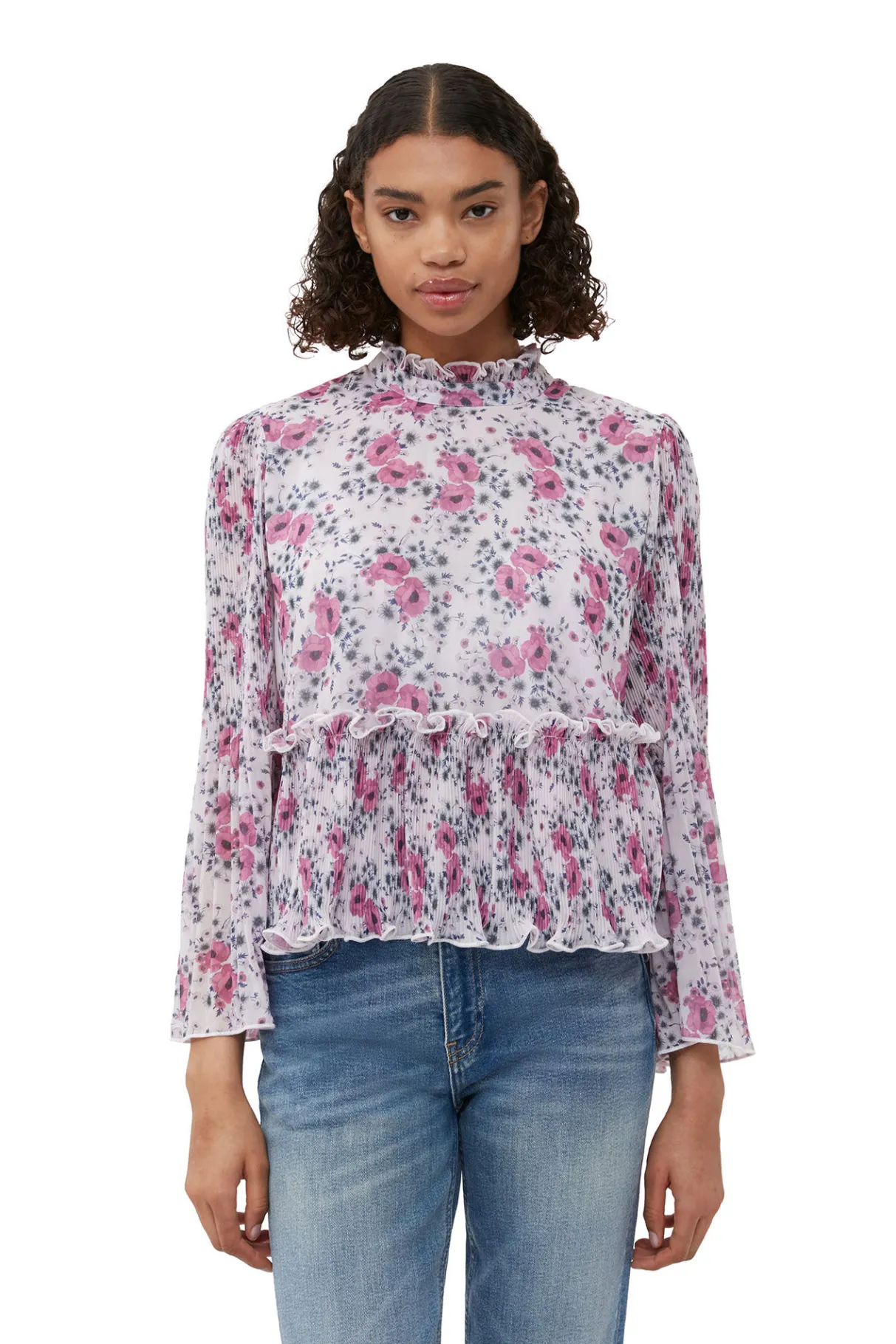 Cheap GANNI Pleated Georgette Blouse Mauve Chalk