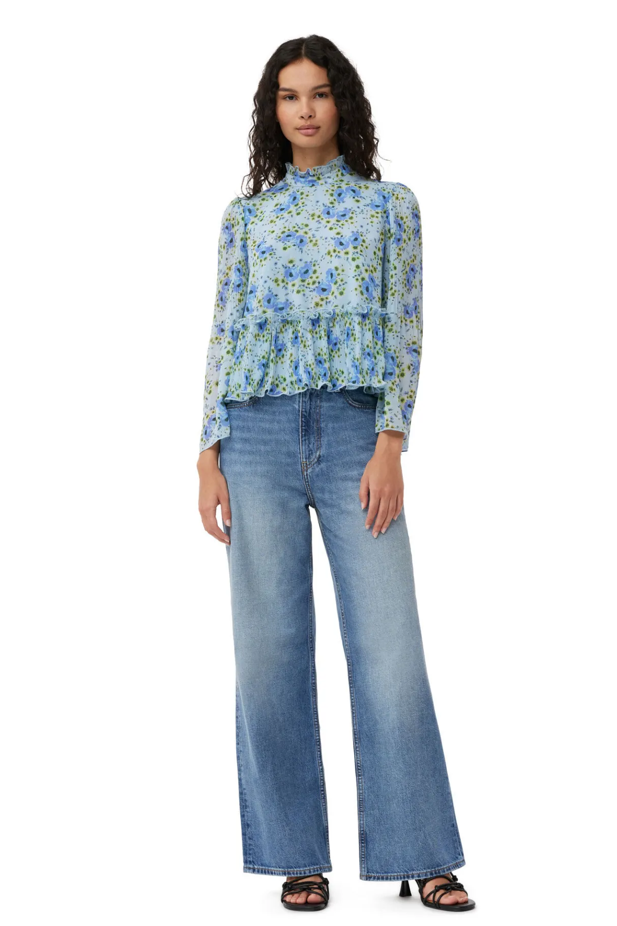 Best GANNI Pleated Georgette Blouse Ice Water
