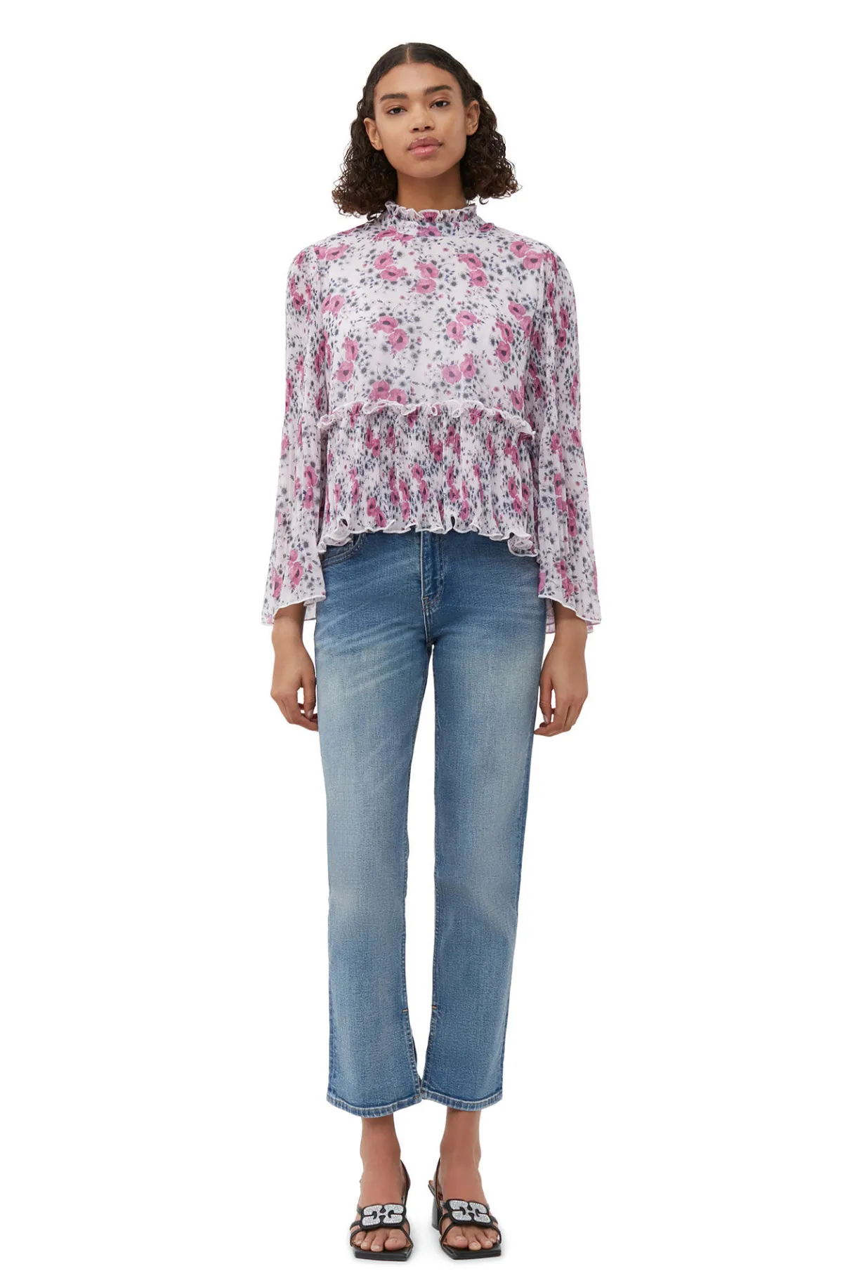 Cheap GANNI Pleated Georgette Blouse Mauve Chalk