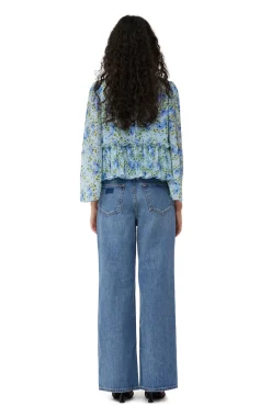 Best GANNI Pleated Georgette Blouse Ice Water