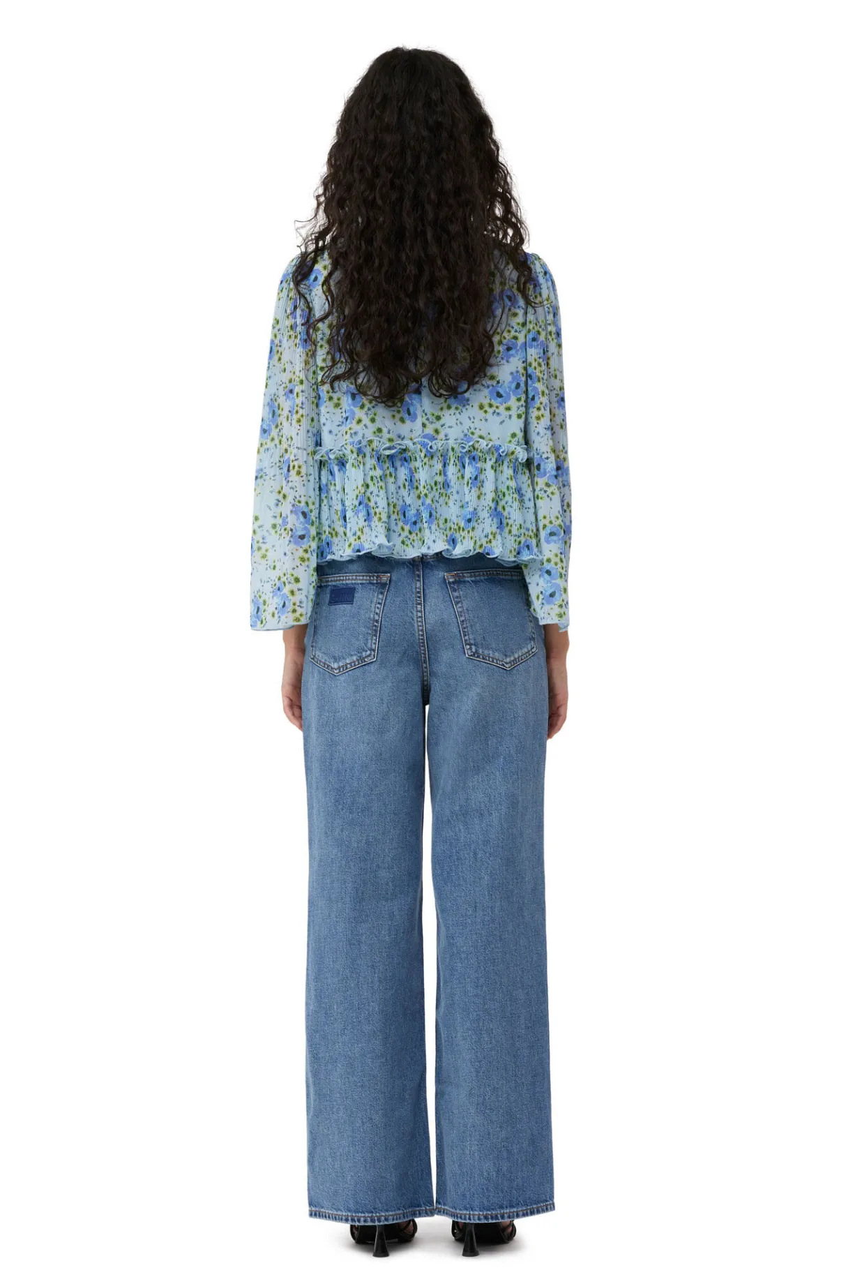 Best GANNI Pleated Georgette Blouse Ice Water