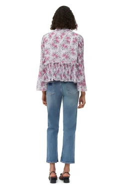 Cheap GANNI Pleated Georgette Blouse Mauve Chalk