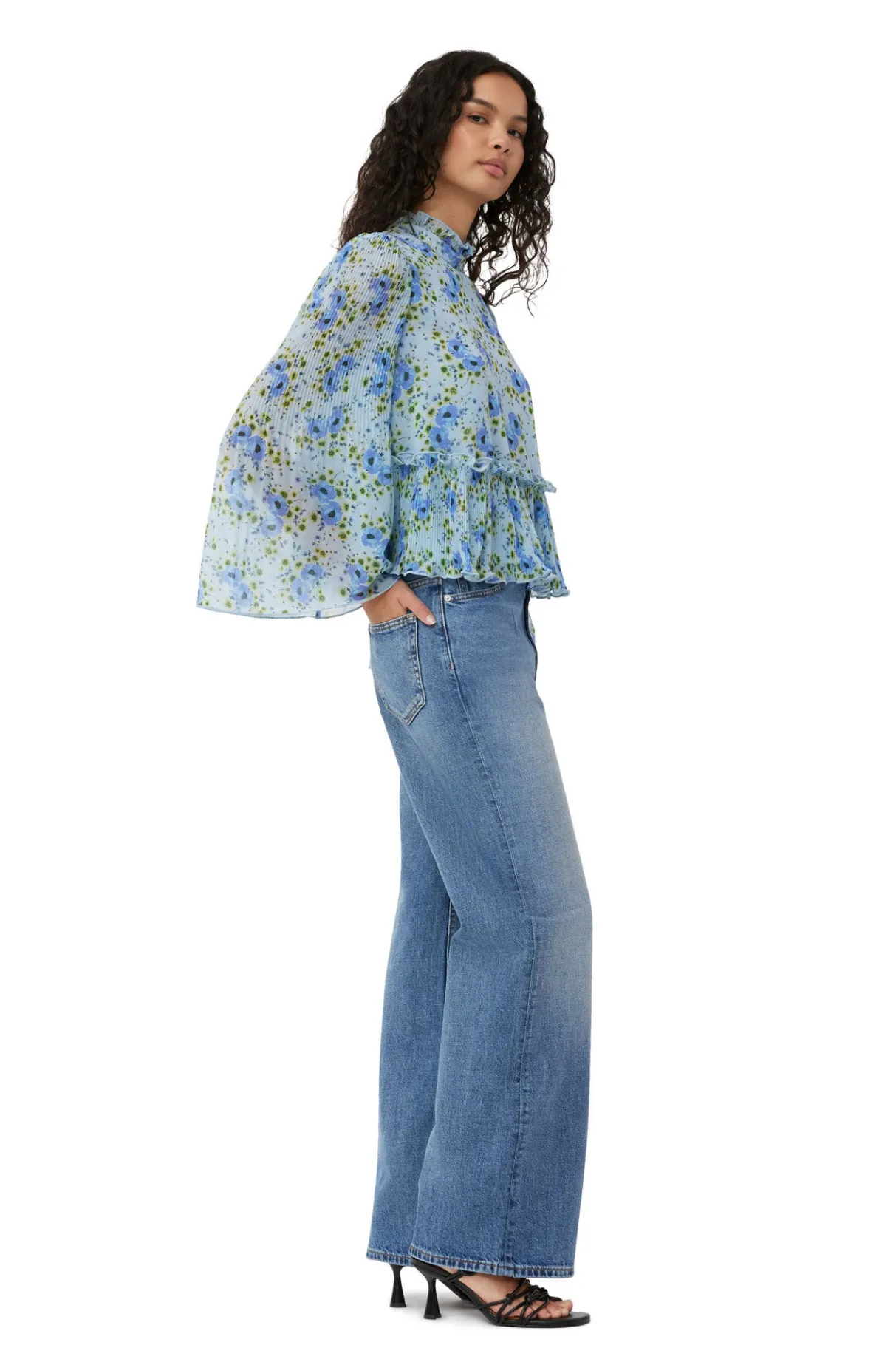 Best GANNI Pleated Georgette Blouse Ice Water