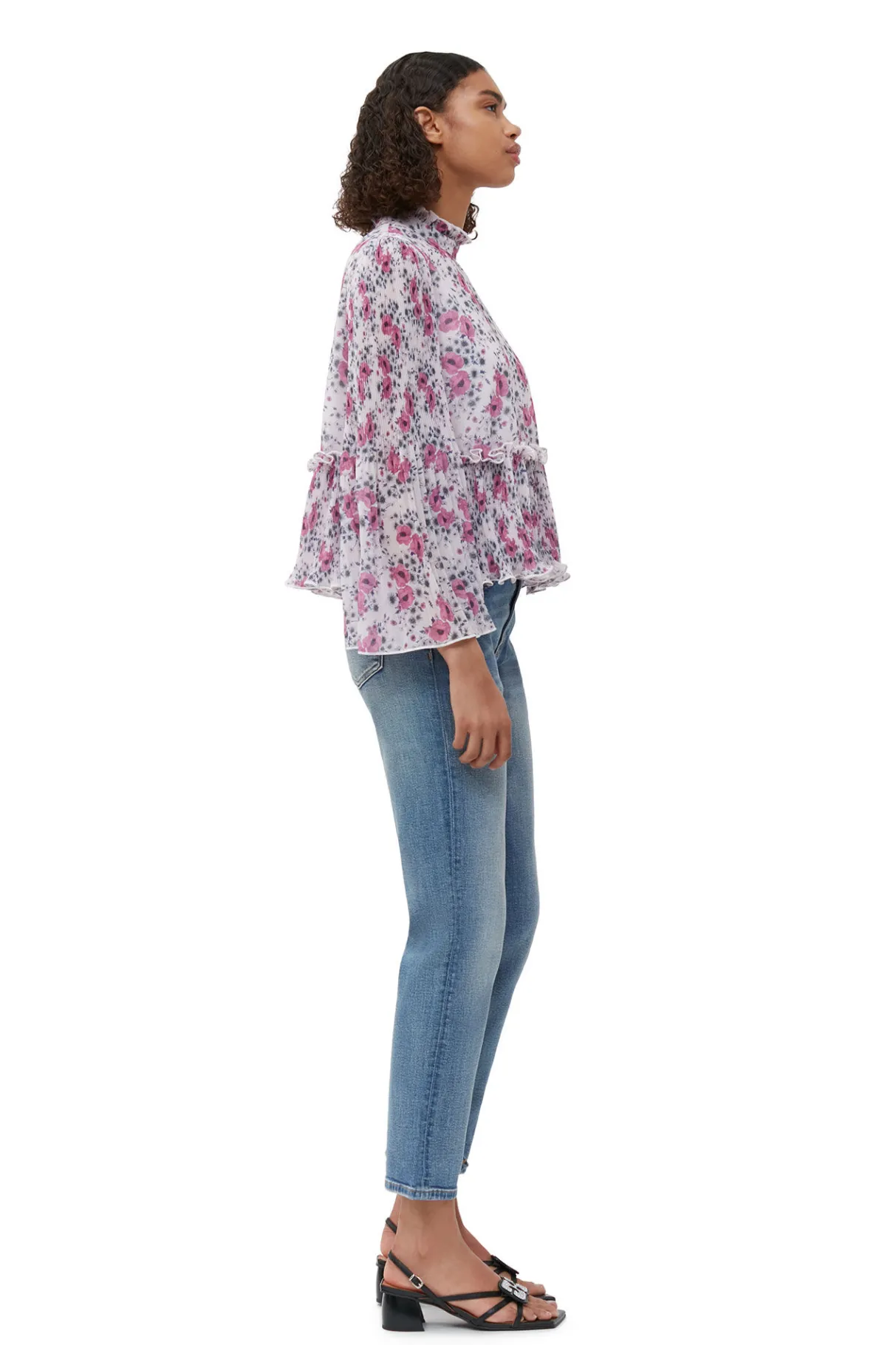 Cheap GANNI Pleated Georgette Blouse Mauve Chalk
