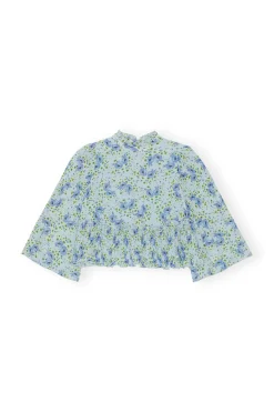 Best GANNI Pleated Georgette Blouse Ice Water