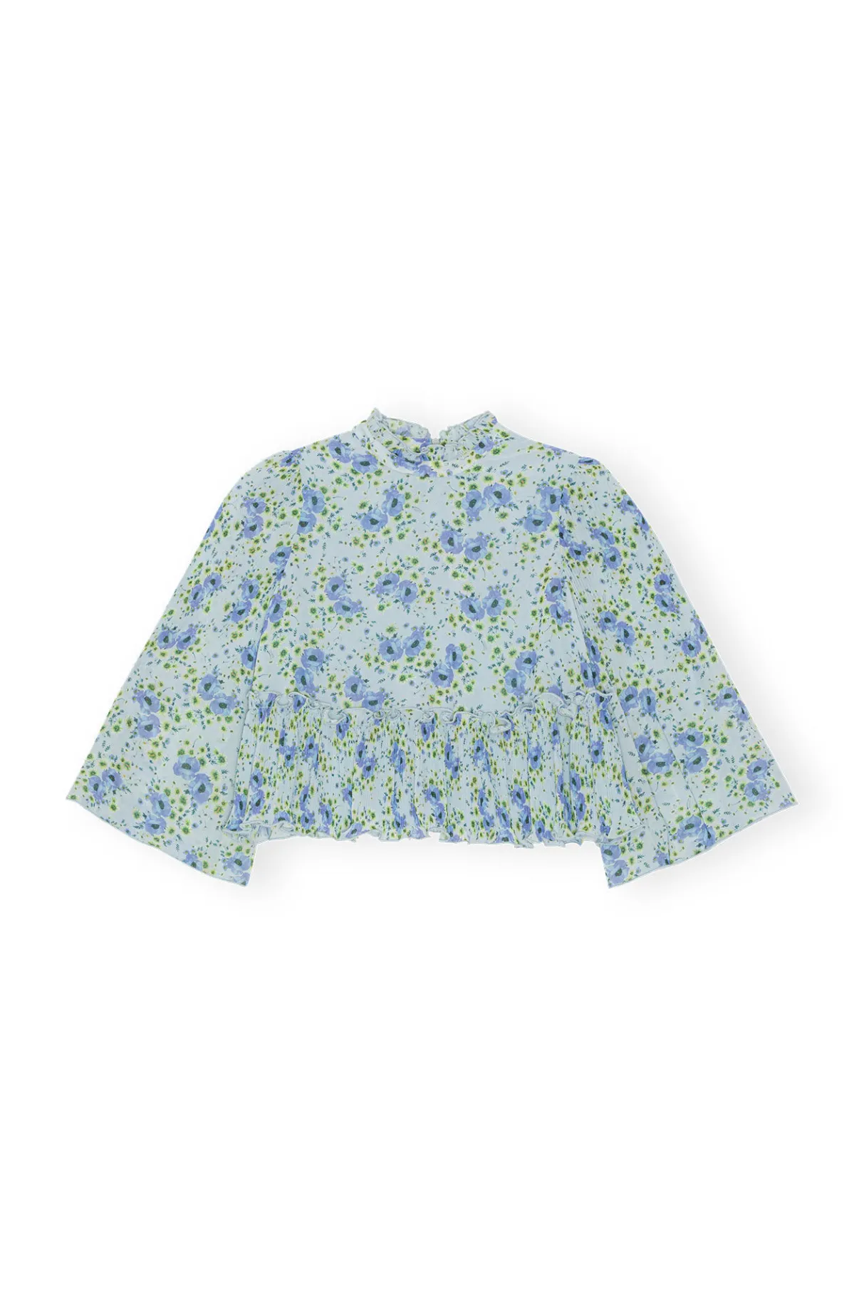 Best GANNI Pleated Georgette Blouse Ice Water