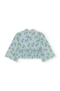 Best GANNI Pleated Georgette Blouse Ice Water