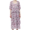 Online GANNI Pleated Georgette Flounce Smock Midi Dress Mauve Chalk