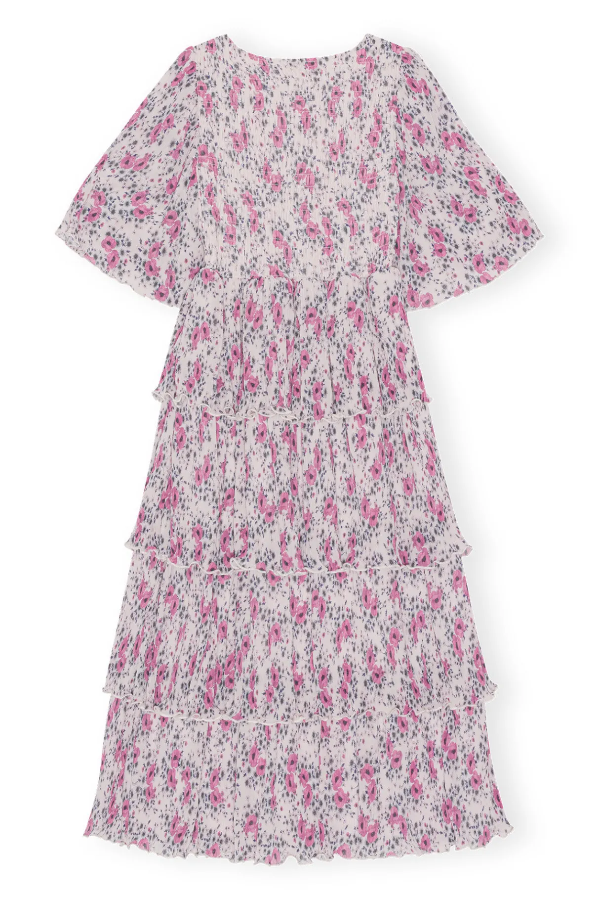 Online GANNI Pleated Georgette Flounce Smock Midi Dress Mauve Chalk