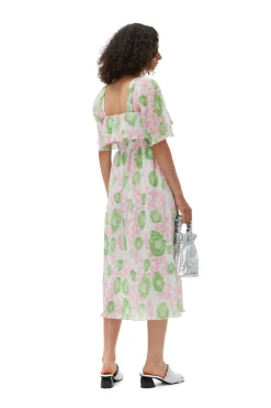 Cheap GANNI Pleated Georgette Midi Smock Dress Pink Tulle