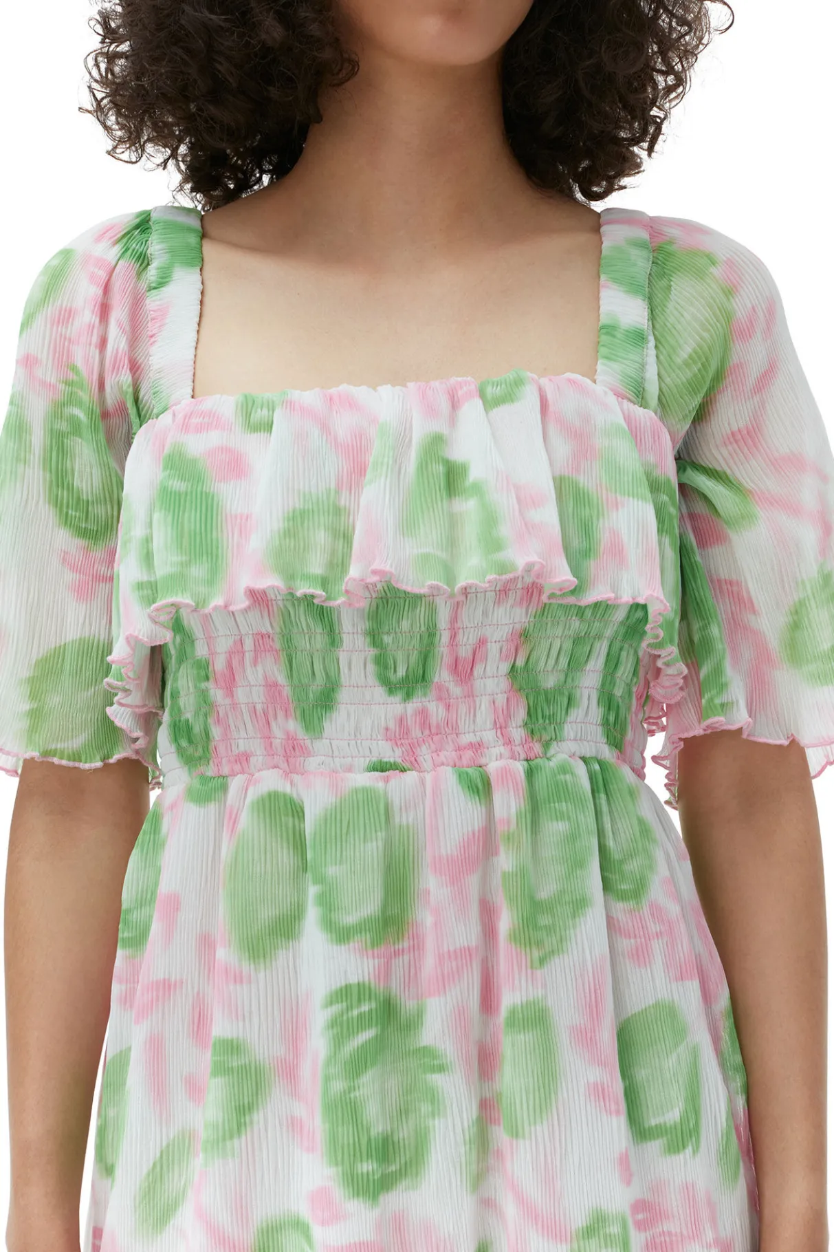 Cheap GANNI Pleated Georgette Midi Smock Dress Pink Tulle