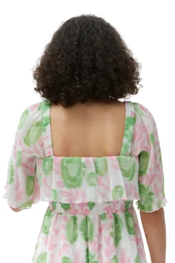 Cheap GANNI Pleated Georgette Midi Smock Dress Pink Tulle