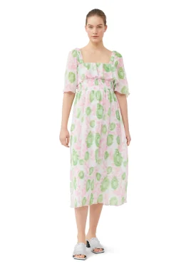 Cheap GANNI Pleated Georgette Midi Smock Dress Pink Tulle
