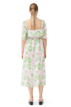 Cheap GANNI Pleated Georgette Midi Smock Dress Pink Tulle