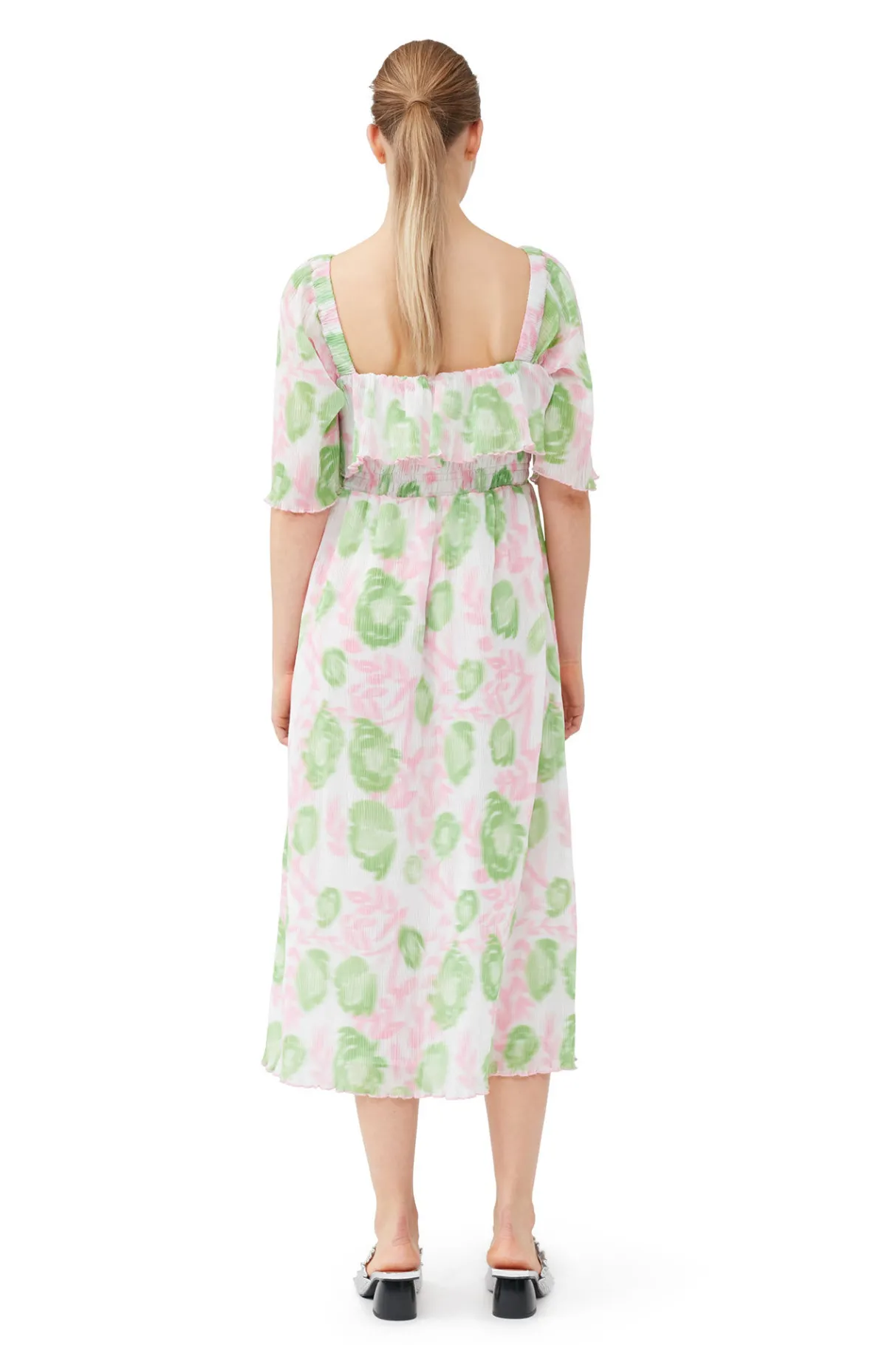 Cheap GANNI Pleated Georgette Midi Smock Dress Pink Tulle