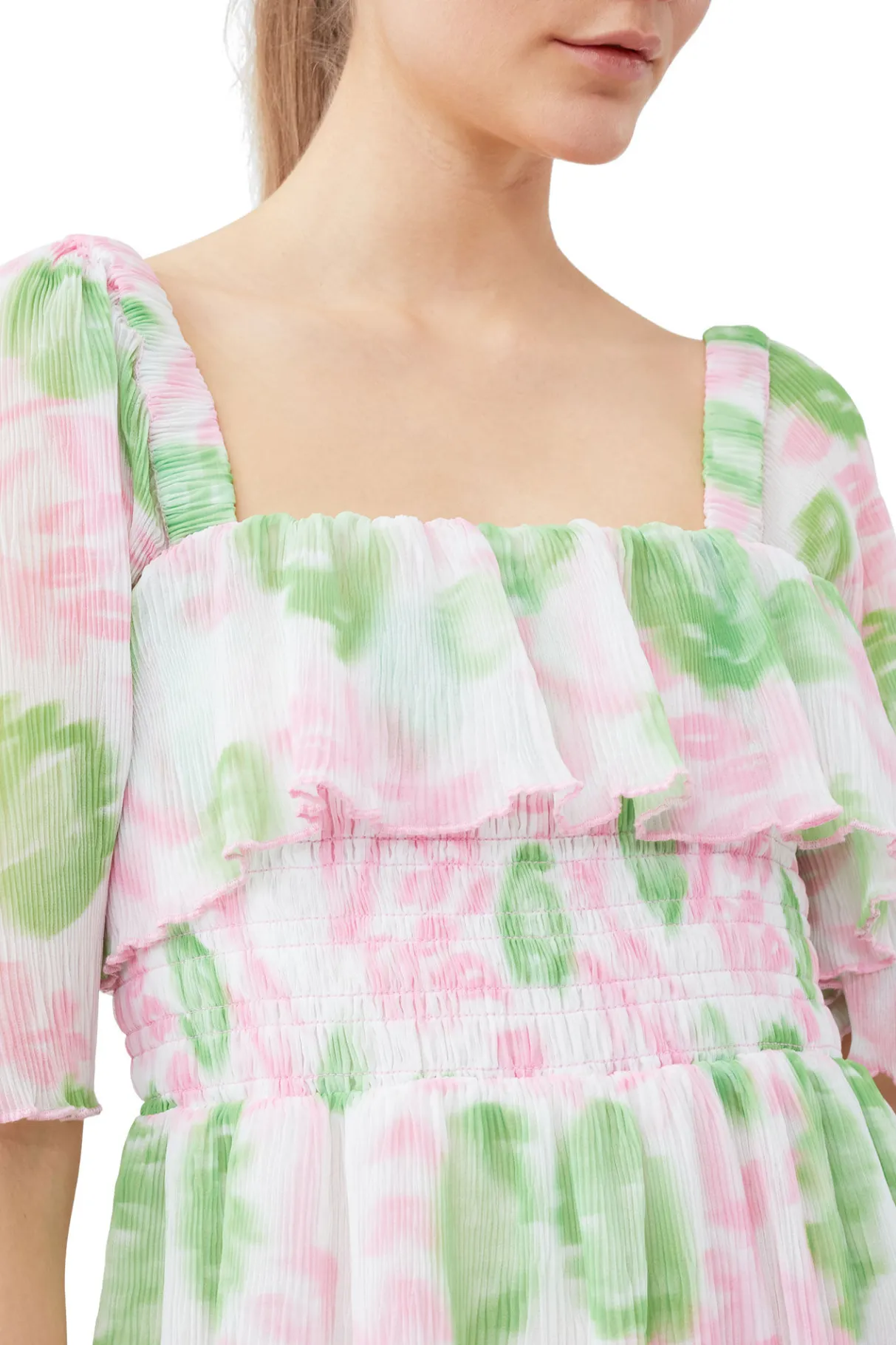 Cheap GANNI Pleated Georgette Midi Smock Dress Pink Tulle
