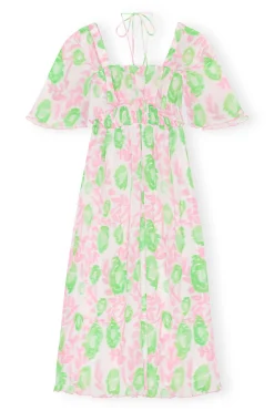 Cheap GANNI Pleated Georgette Midi Smock Dress Pink Tulle