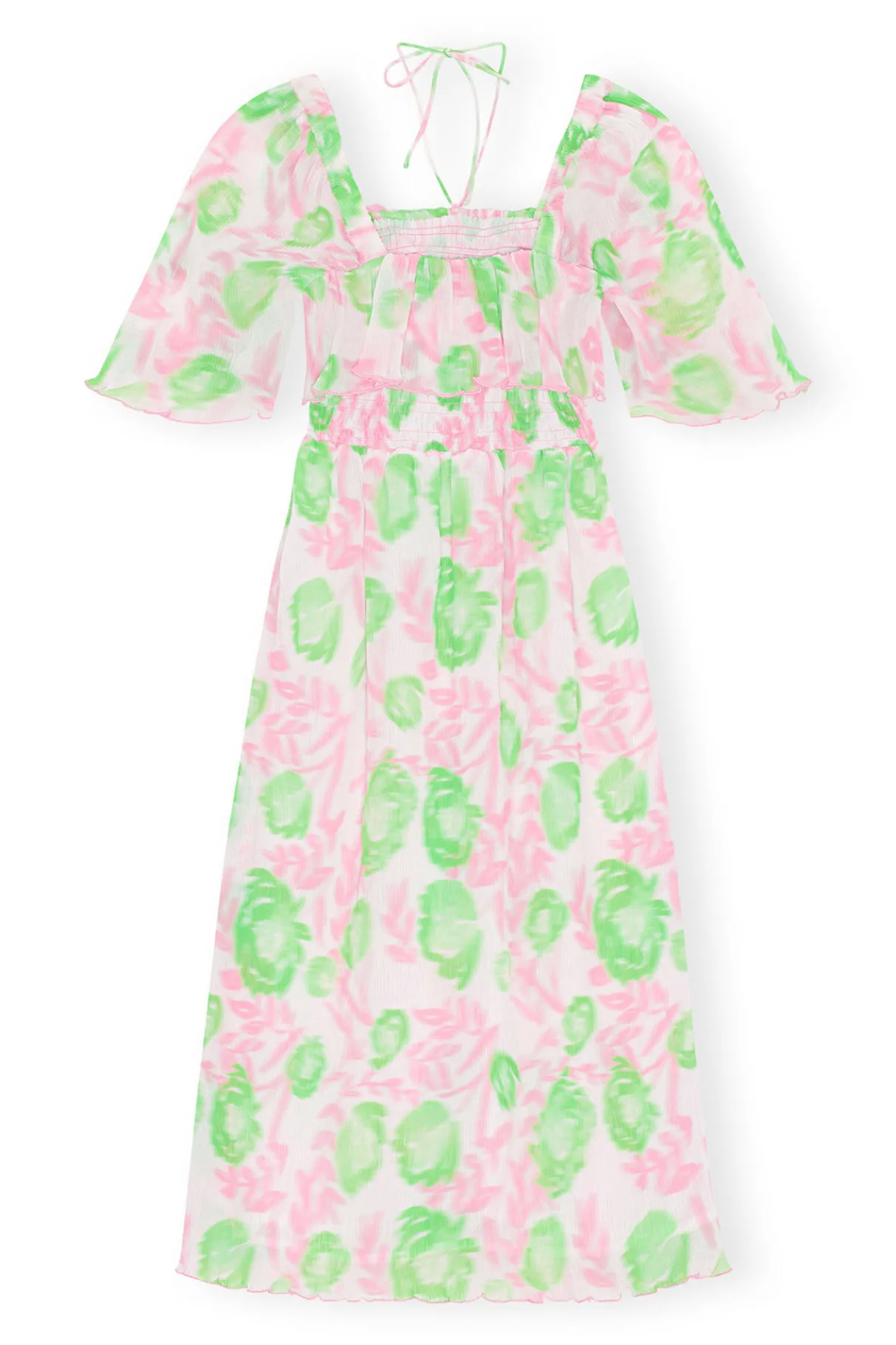 Cheap GANNI Pleated Georgette Midi Smock Dress Pink Tulle