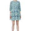 Clearance GANNI Pleated Georgette Mini Dress Ice Water