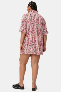 Store GANNI Pleated Georgette Ruffle Mini Dress Sugar Plum