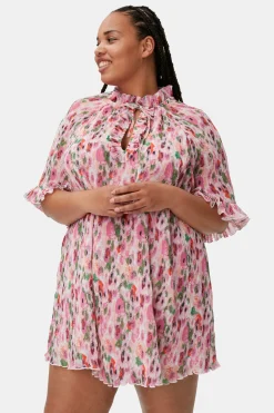 Store GANNI Pleated Georgette Ruffle Mini Dress Sugar Plum