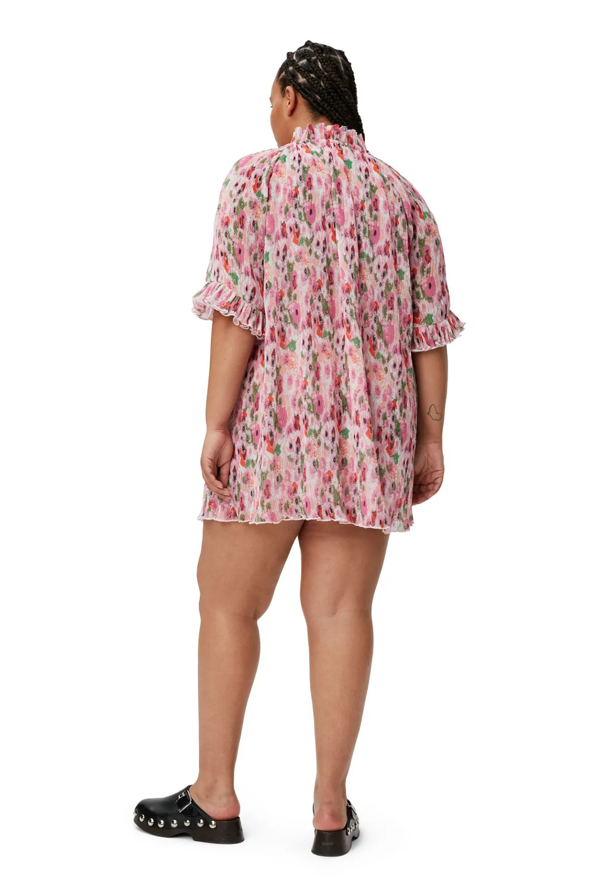 Store GANNI Pleated Georgette Ruffle Mini Dress Sugar Plum