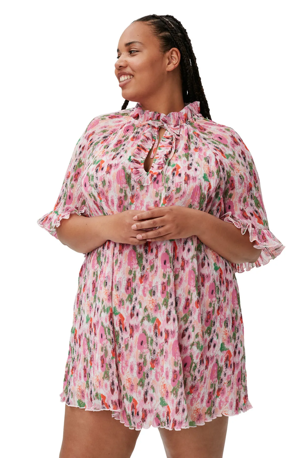 Store GANNI Pleated Georgette Ruffle Mini Dress Sugar Plum