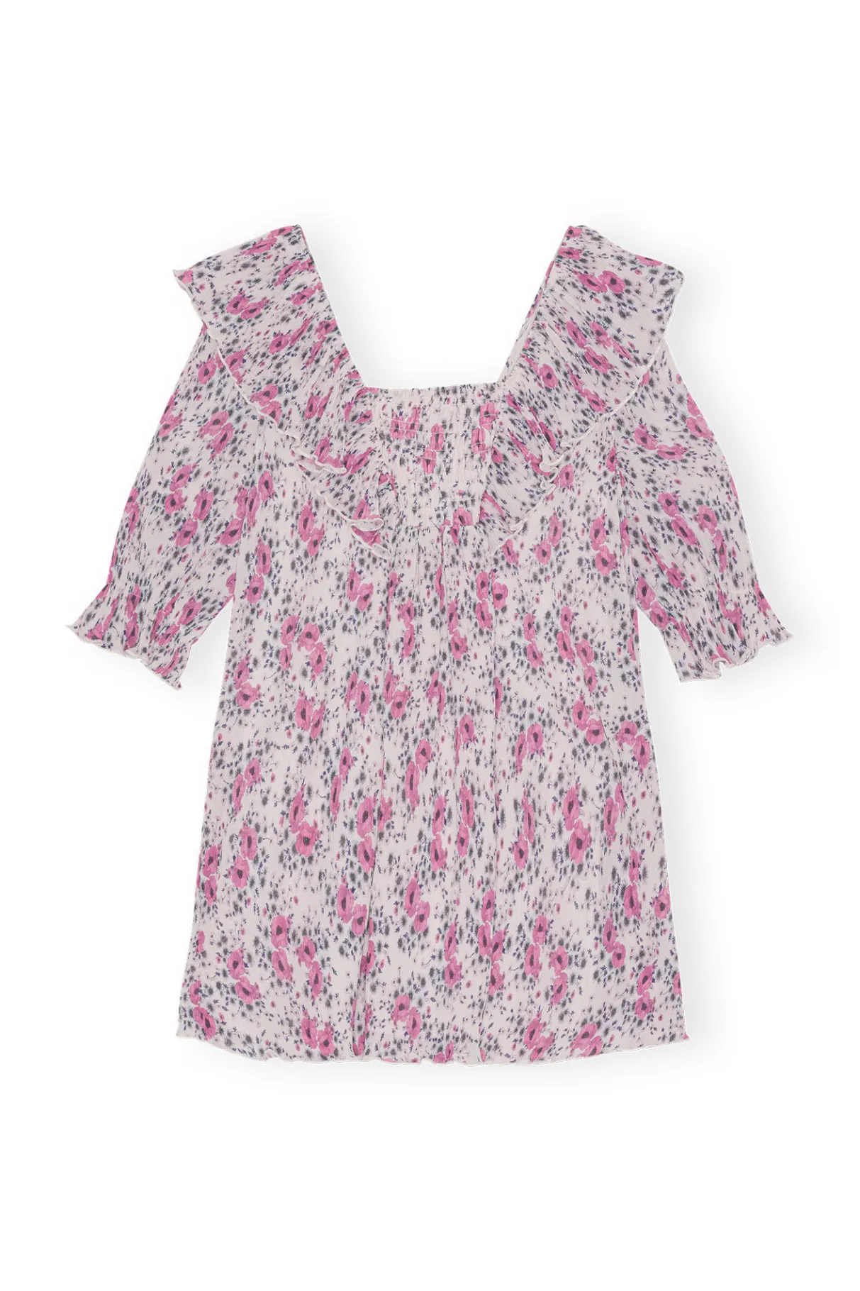 Best GANNI Pleated Georgette Ruffle Mini Dress Mauve Chalk