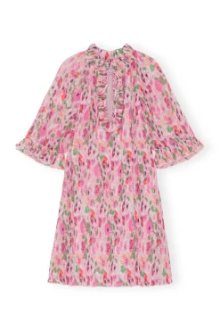 Store GANNI Pleated Georgette Ruffle Mini Dress Sugar Plum